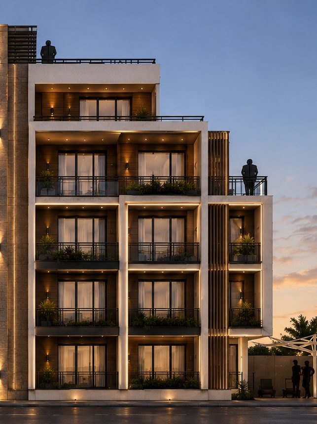 Las residencias superiores de Casabella Tower se retranquean a medida que el edificio asciende y se abren a amplias terrazas privadas bajo la azotea comunitaria.